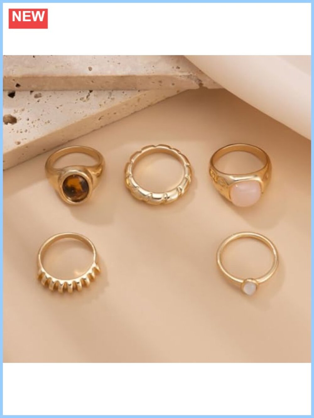 Chunky Adjustable Stackable Rings Set Statement Thick Ring - Picture 3 of 6